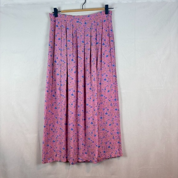 Dresses & Skirts - Vintage One Hanes Place Womens Pink Floral pleated midi skirt cottagecore sz M